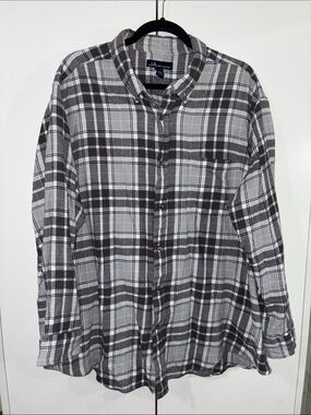 John Ashford 2X Gray Cotton Plaid Button-Down Shirt Men's Casual Long Sleeve